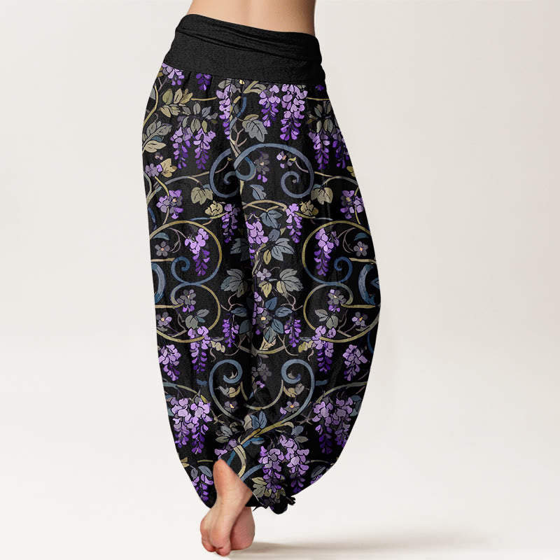 Buddha Stones Pure Cotton Retro Gorgeous Wisteria Women's Elastic Waist Harem Pants - image 1