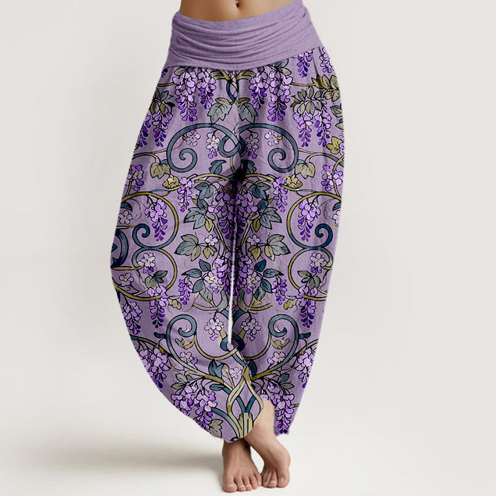 Buddha Stones Pure Cotton Retro Gorgeous Wisteria Women's Elastic Waist Harem Pants - MediumPurple - US16，UK/AU20，EU48 (3XL) - image 5