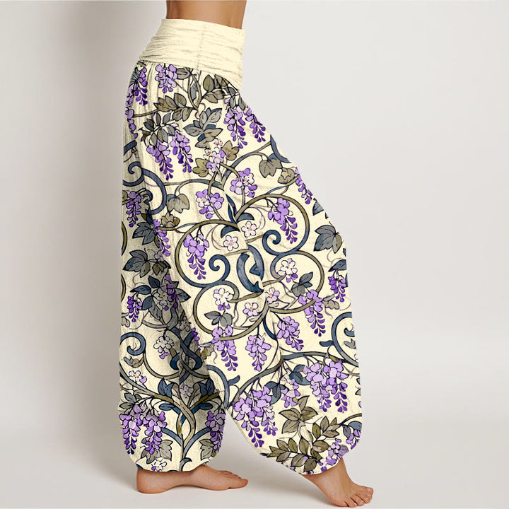 Buddha Stones Pure Cotton Retro Gorgeous Wisteria Women's Elastic Waist Harem Pants - image 10