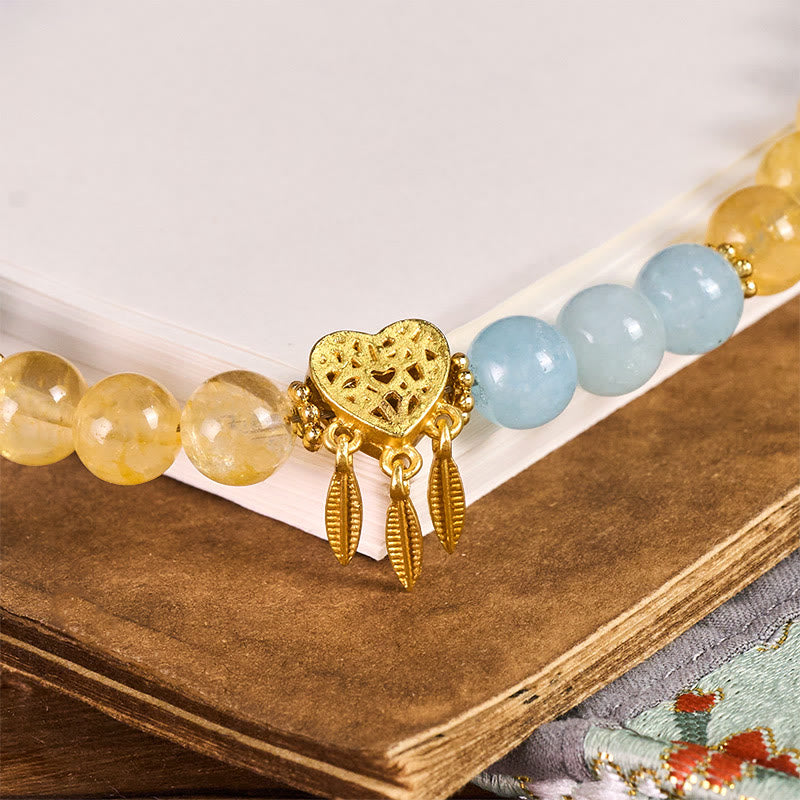 Buddha Stones Blue Chalcedony Citrine Heart Design Energy Key Chain Phone Hanging Decoration - image 1