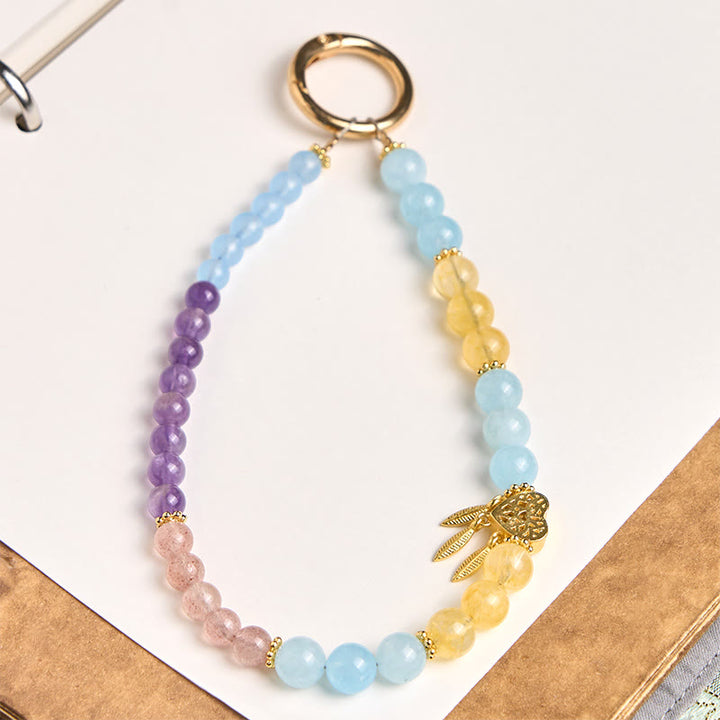 Buddha Stones Blue Chalcedony Citrine Heart Design Energy Key Chain Phone Hanging Decoration - Blue Chalcedony(Charity ♥ Friendliness) - image 0