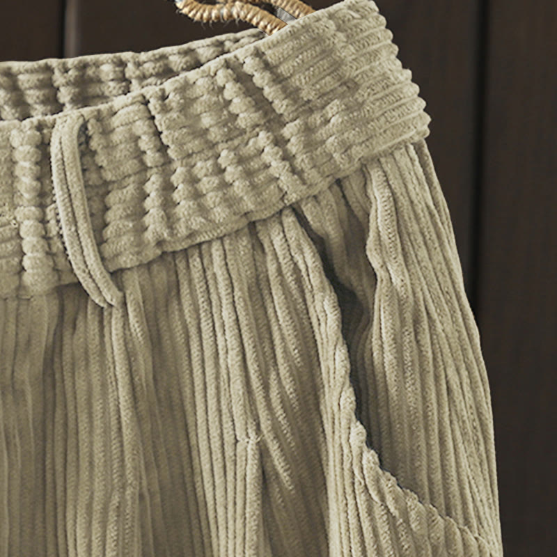 Buddha Stones Women's Winter Plain Corduroy Cotton High Waist Fleece-Lined Harem Pants With Pockets - image 19