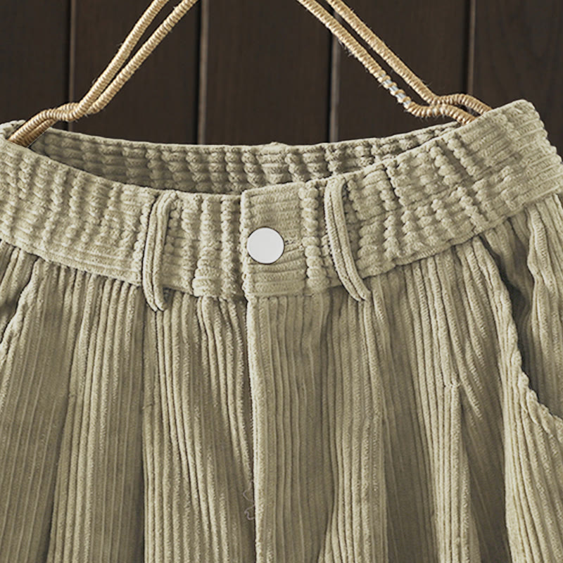 Buddha Stones Women's Winter Plain Corduroy Cotton High Waist Fleece-Lined Harem Pants With Pockets - image 20