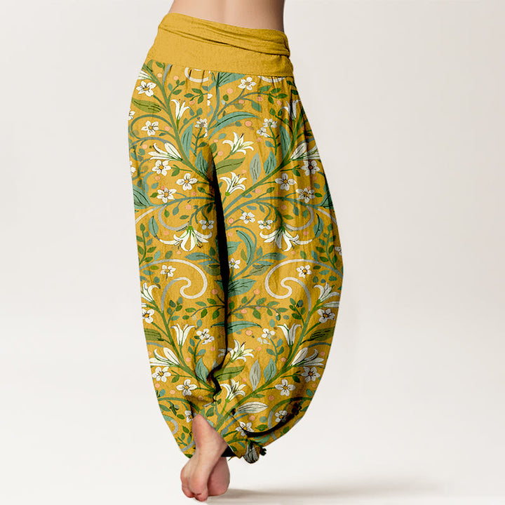 Buddha Stones Pure Cotton Elegant Lily Petal Leaf Pattern Women's Elastic Waist Harem Pants - image 1
