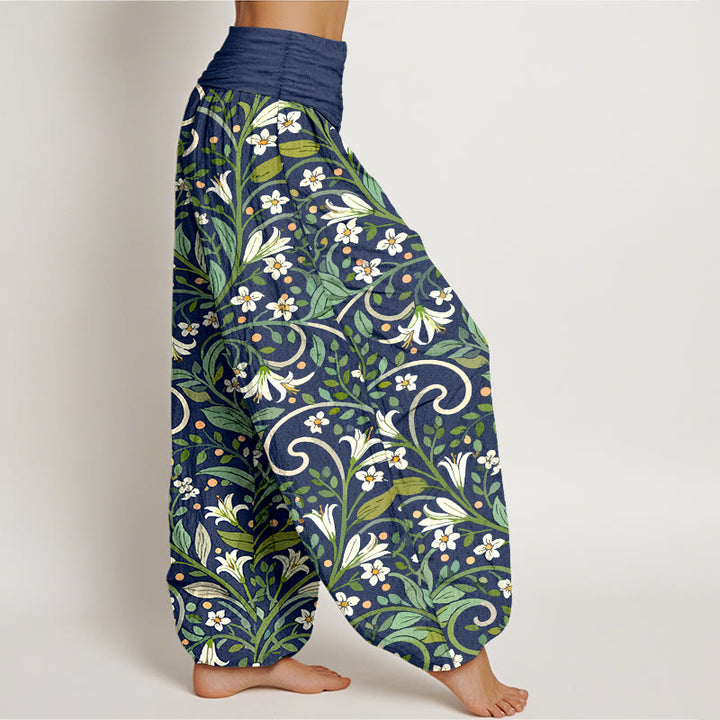 Buddha Stones Pure Cotton Elegant Lily Petal Leaf Pattern Women's Elastic Waist Harem Pants - image 10