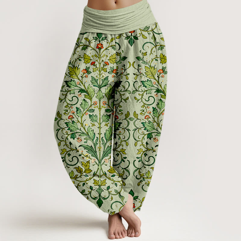 Buddha Stones Pure Cotton Classical Symmetrical Plant Leaf Pattern Women's Elastic Waist Harem Pants - LightGreen - US16，UK/AU20，EU48 (3XL) - image 5