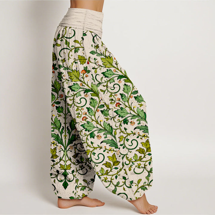 Buddha Stones Pure Cotton Classical Symmetrical Plant Leaf Pattern Women's Elastic Waist Harem Pants - image 10