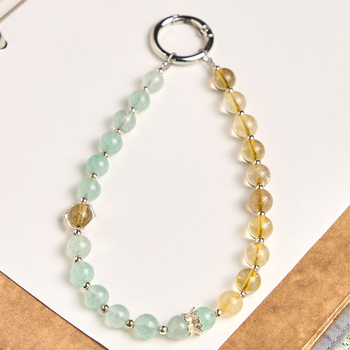 Buddha Stones Green Strawberry Quartz Citrine Beaded Soothing Key Chain Phone Hanging Decoration - Green Strawberry Quartz(Love ♥ Gratitude) - image 0