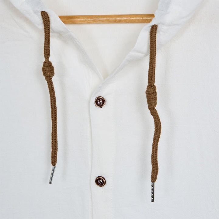 Buddha Stones Solid Color Long Sleeve Hooded Drawstring Buttons Men's Shirt - image 6