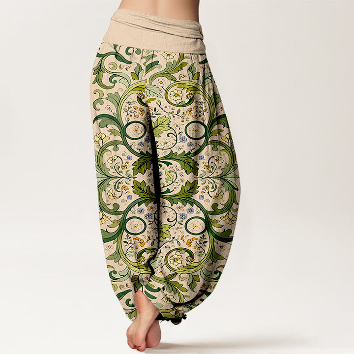 Buddha Stones Pure Cotton Layered Leaves Vines Flowers Pattern Women's Elastic Waist Harem Pants - image 9