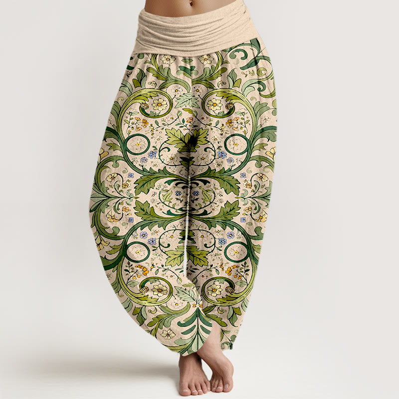 Buddha Stones Pure Cotton Layered Leaves Vines Flowers Pattern Women's Elastic Waist Harem Pants - Wheat - US16，UK/AU20，EU48 (3XL) - image 8