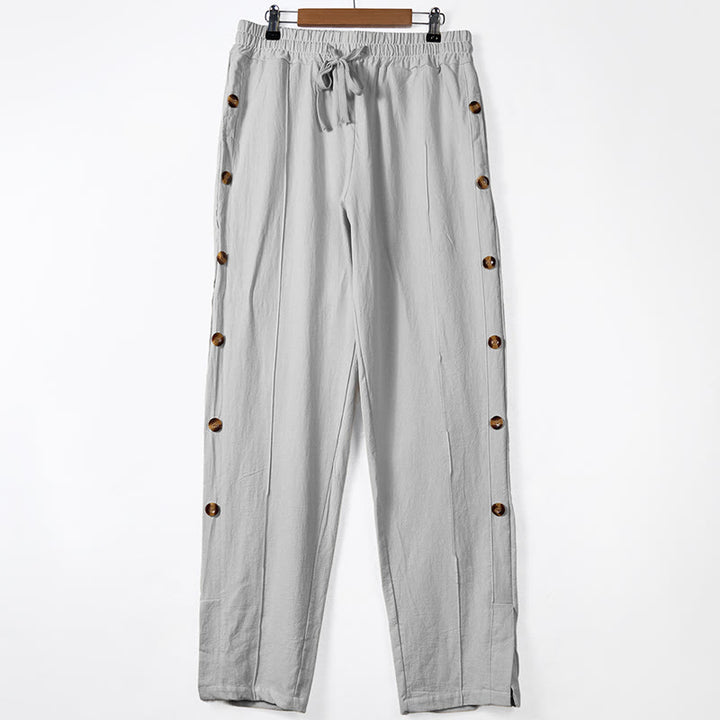 Buddha Stones Solid Color Side Buttons Men's Cotton Pants With Pockets - LightGrey - US/UK/AU46，EU56 (3XL) - image 8