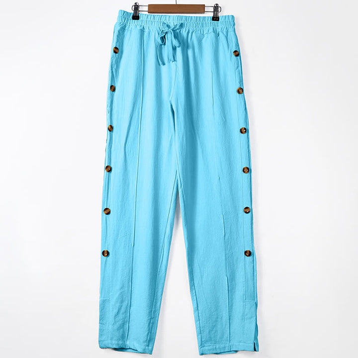 Buddha Stones Solid Color Side Buttons Men's Cotton Pants With Pockets - LightSkyBlue - US/UK/AU46，EU56 (3XL) - image 9