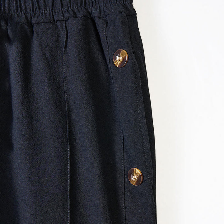 Buddha Stones Solid Color Side Buttons Men's Cotton Pants With Pockets - image 6