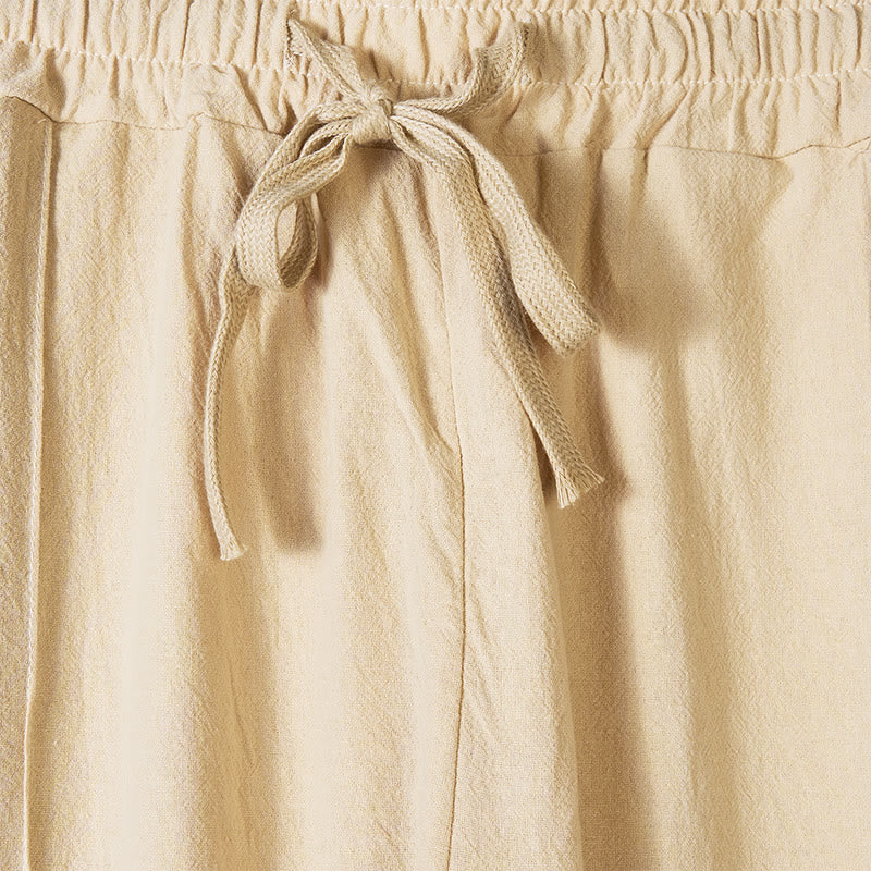 Buddha Stones Solid Color Side Buttons Men's Cotton Pants With Pockets - image 1