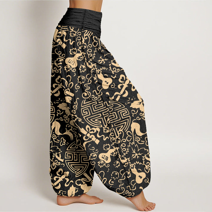 Buddha Stones Pure Cotton Chinese Character Gourd Auspicious Pattern Women's Elastic Waist Harem Pants - image 2