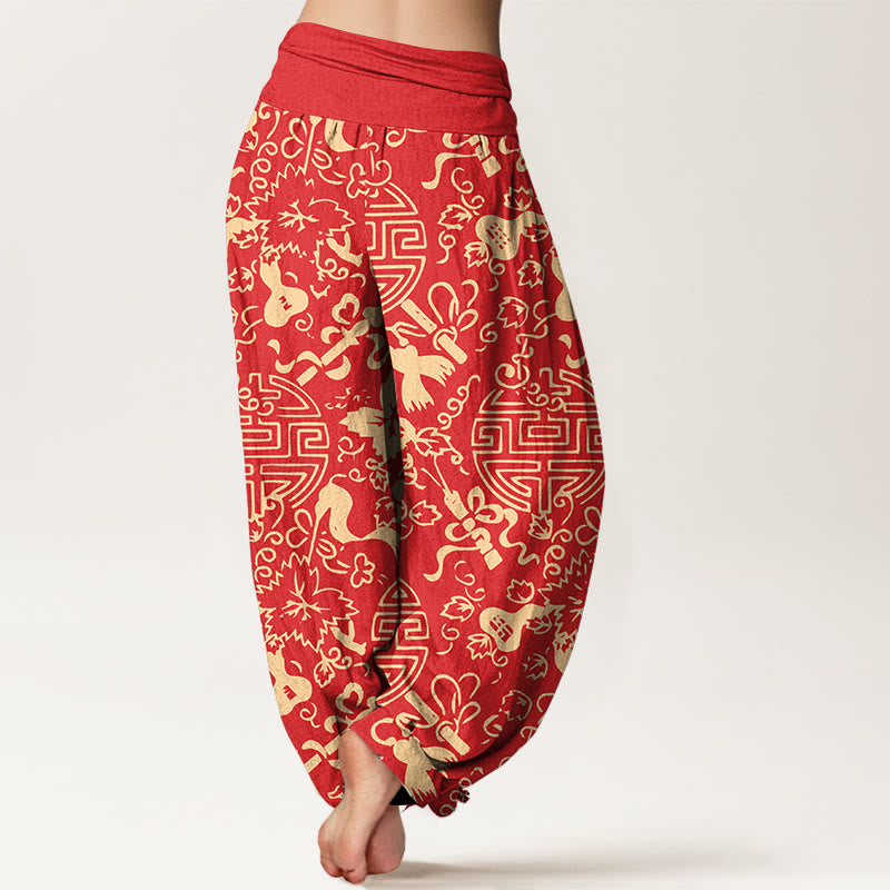 Buddha Stones Pure Cotton Chinese Character Gourd Auspicious Pattern Women's Elastic Waist Harem Pants - image 9