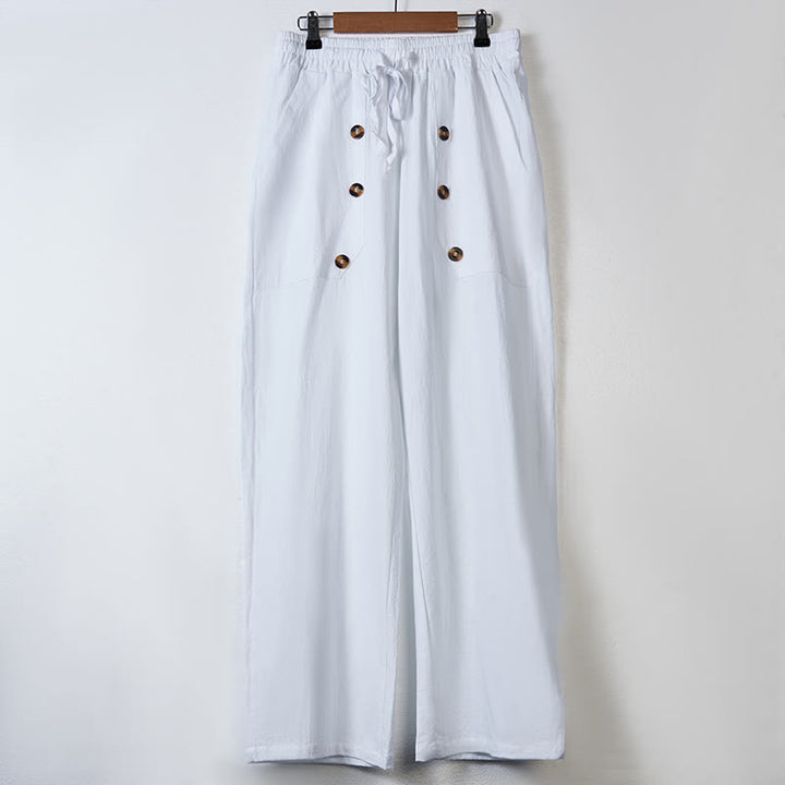 Buddha Stones Casual Plain Color Buttons Men's Cotton Pants With Pockets - image 2