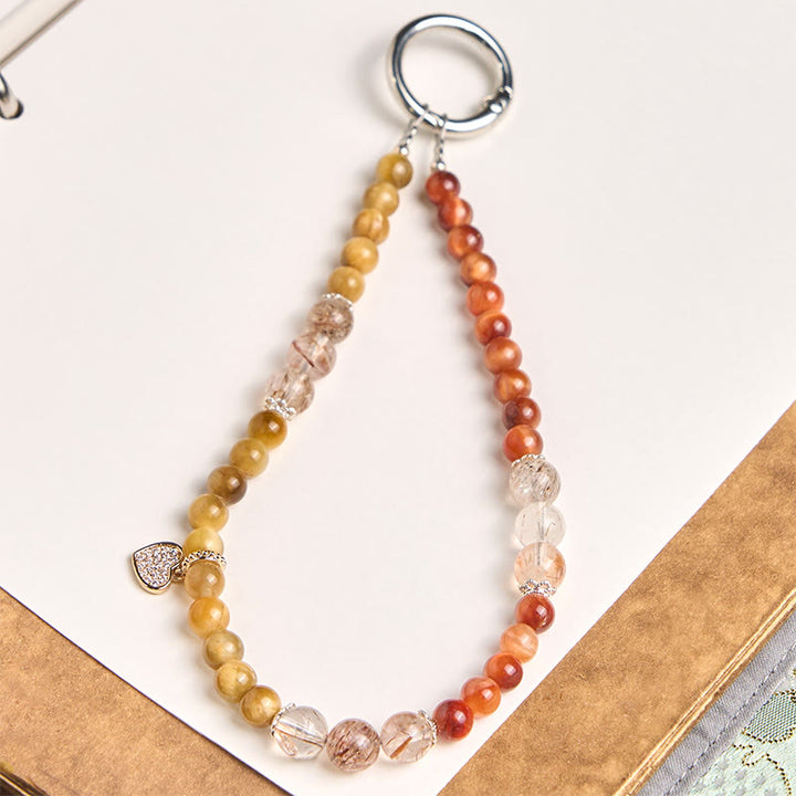 Buddha Stones Golden Tiger Eye Red Tiger Eye Heart Charm Strength Key Chain Phone Hanging Decoration - Tiger Eye(Protection ♥ Courage) - image 0