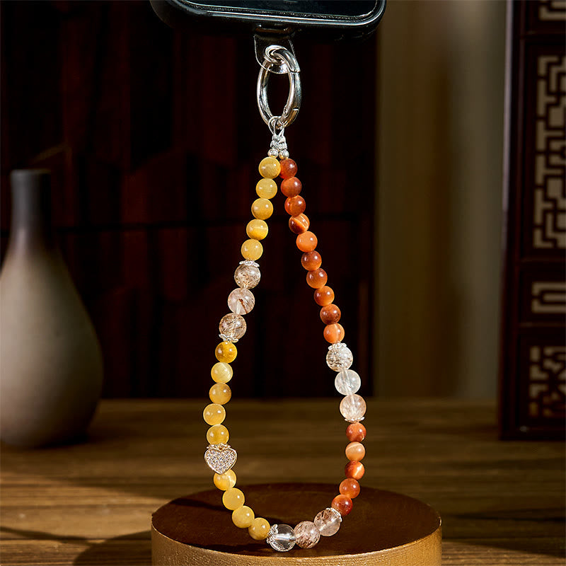 Buddha Stones Golden Tiger Eye Red Tiger Eye Heart Charm Strength Key Chain Phone Hanging Decoration - image 3