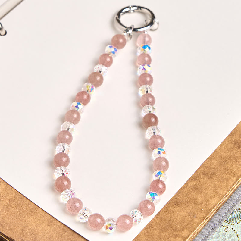 Buddha Stones Natural Strawberry Quartz Beaded Healing Key Chain Phone Hanging Decoration - Strawberry Quartz(Healing ♥ Positive) - image 0