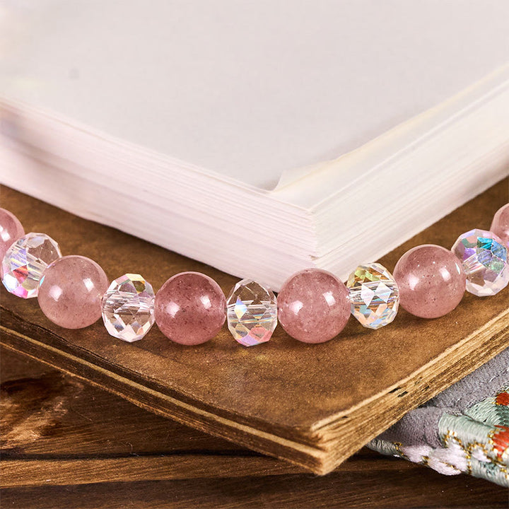 Buddha Stones Natural Strawberry Quartz Beaded Healing Key Chain Phone Hanging Decoration - image 1