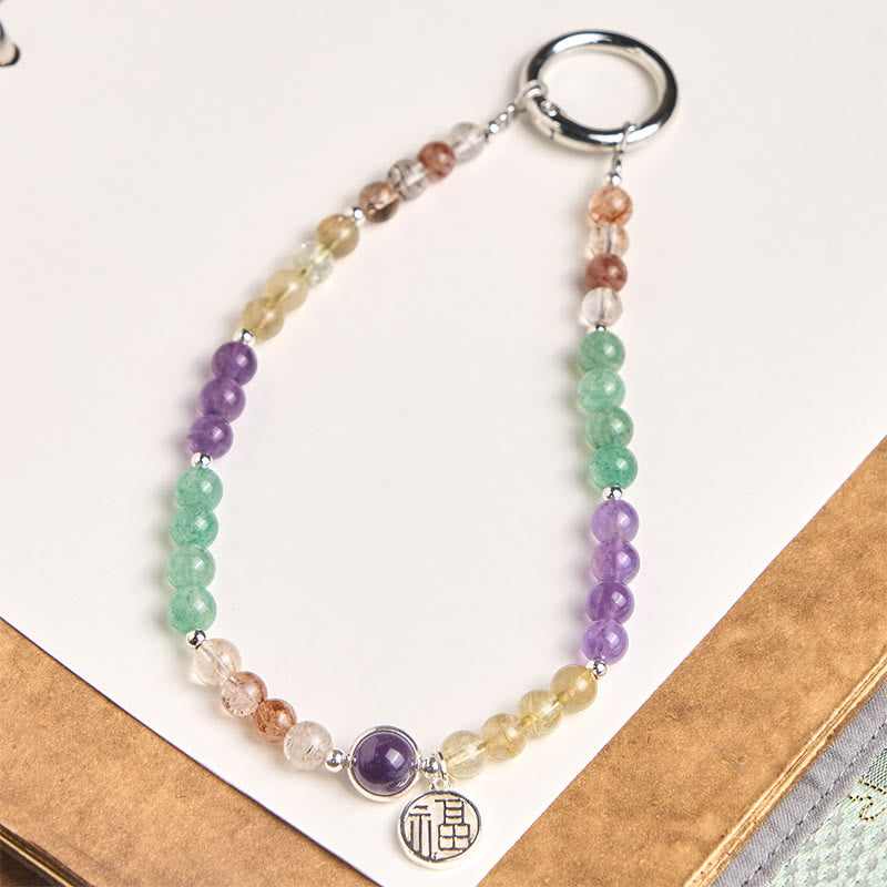 Buddha Stones Fu Character Charm Super Seven Crystal Growth Key Chain Phone Hanging Decoration - Super Seven Crystal(Spiritual ♥ Growth) - image 0