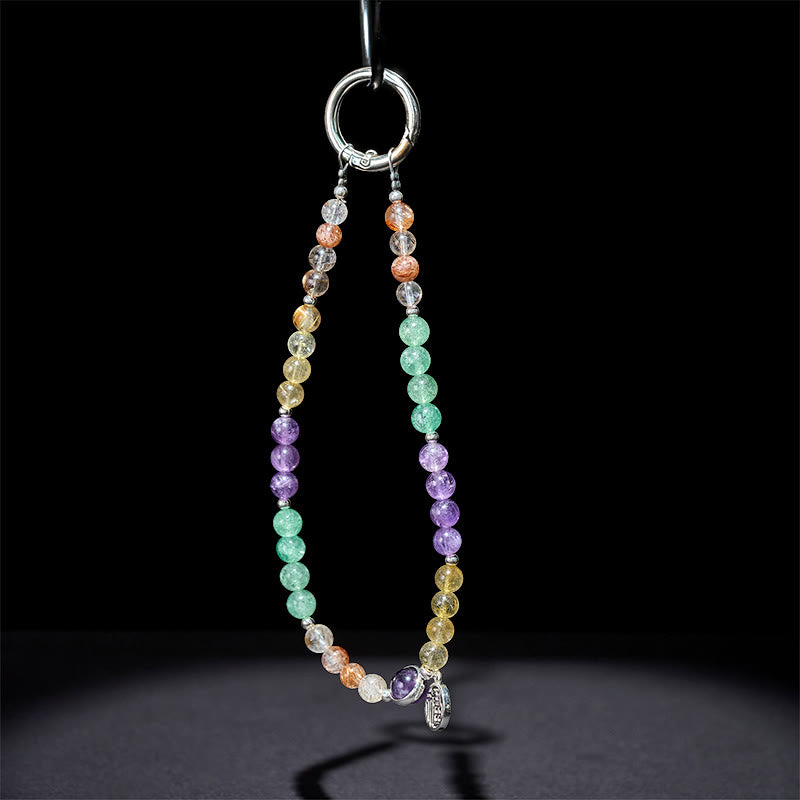 Buddha Stones Fu Character Charm Super Seven Crystal Growth Key Chain Phone Hanging Decoration - image 3