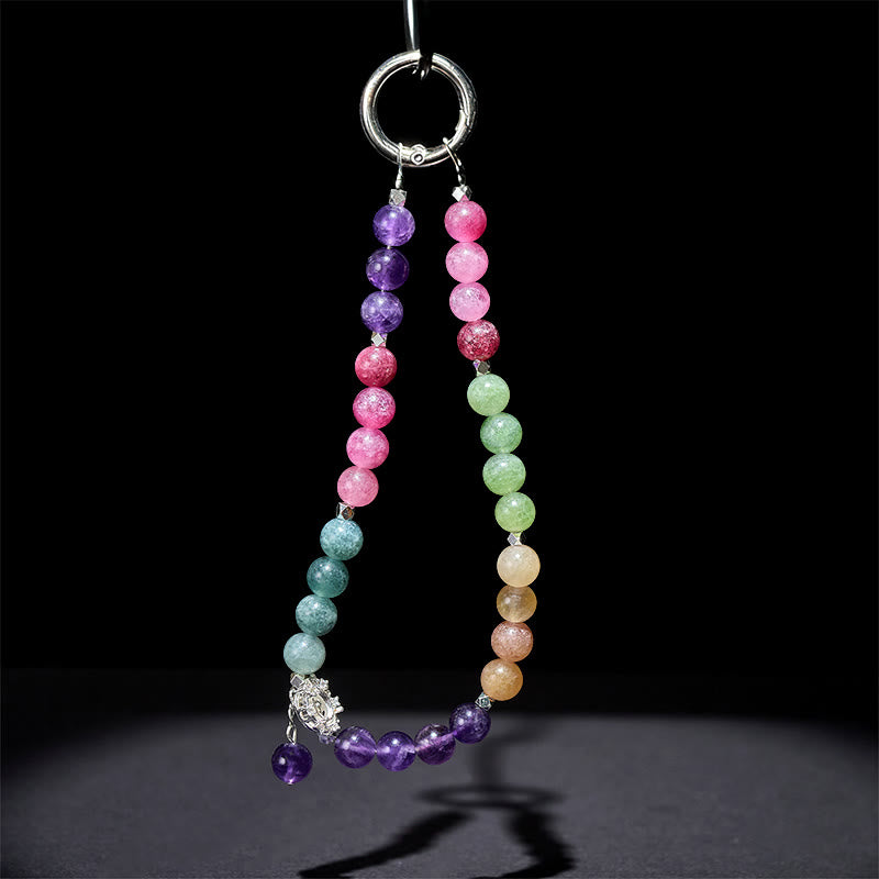 Buddha Stones 8mm Natural Amethyst Balance Beaded Key Chain Phone Hanging Decoration - image 4