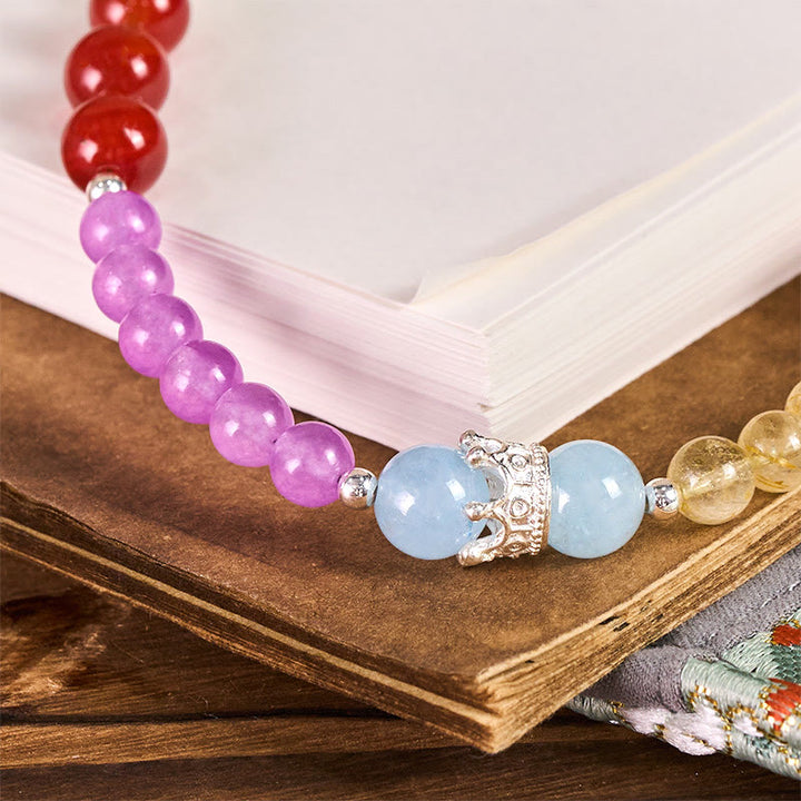 Buddha Stones Purple Chalcedony Citrine Crown Beaded Harmony Key Chain Phone Hanging Decoration - image 1