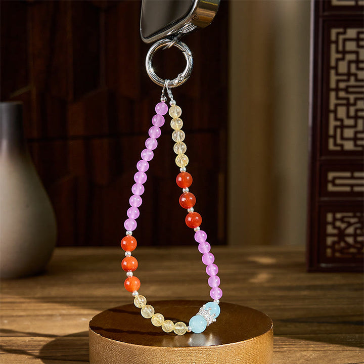 Buddha Stones Purple Chalcedony Citrine Crown Beaded Harmony Key Chain Phone Hanging Decoration - image 2