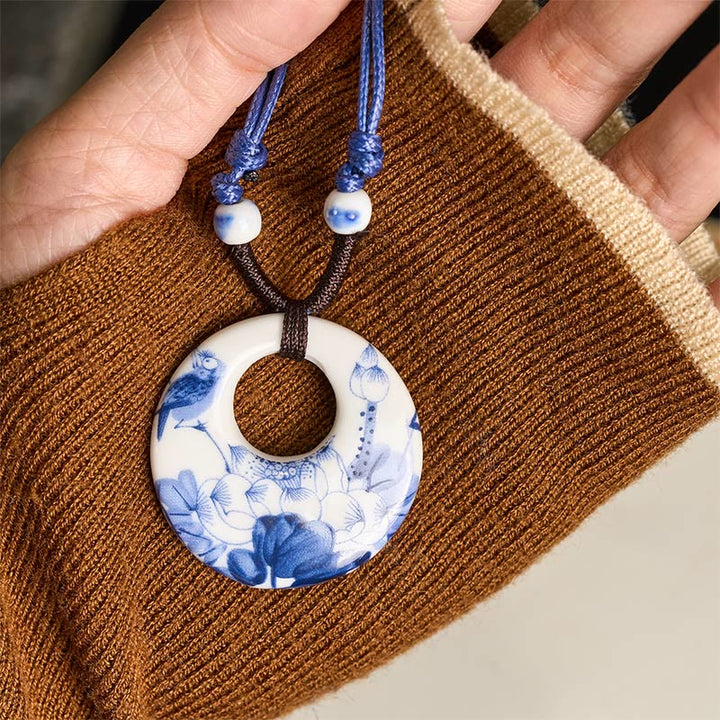 Buddha Stones Ethnic Peony Peach Blossoms Lotus Symbol Ceramics Necklace Enlightenment Pendant - image 3