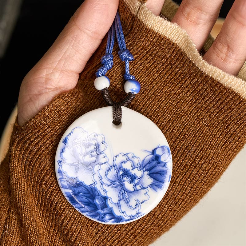 Buddha Stones Ethnic Peony Peach Blossoms Lotus Symbol Ceramics Necklace Enlightenment Pendant - image 11
