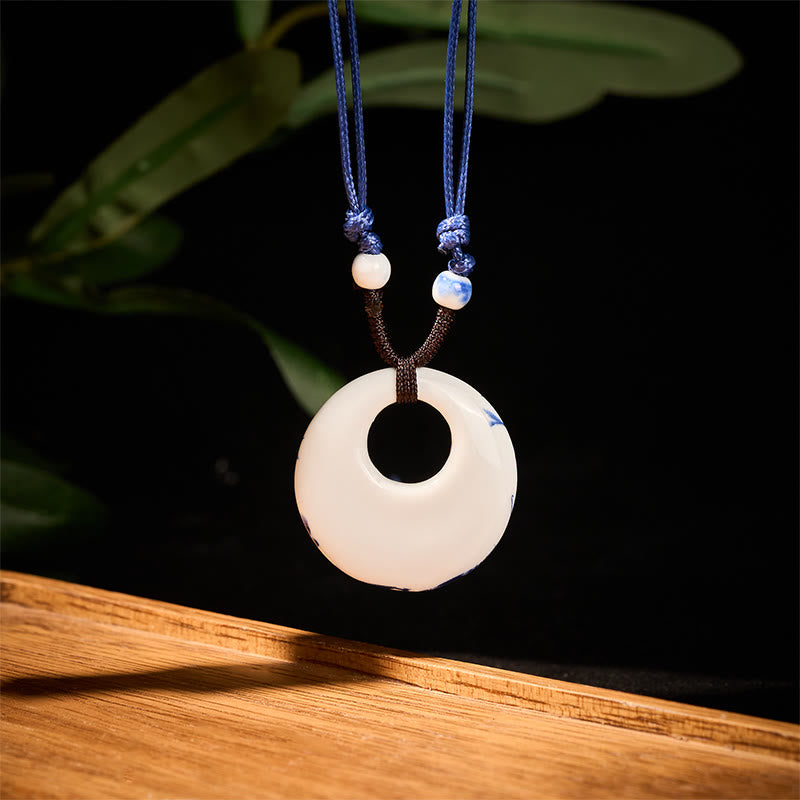 Buddha Stones Ethnic Peony Peach Blossoms Lotus Symbol Ceramics Necklace Enlightenment Pendant - image 2