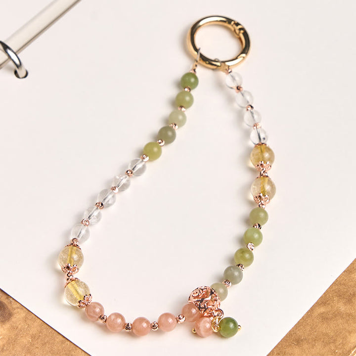 Buddha Stones Cyan Jade White Crystal Harmony Beads Key Chain Phone Hanging Decoration - Cyan Jade(Luck ♥ Longevity) - image 0