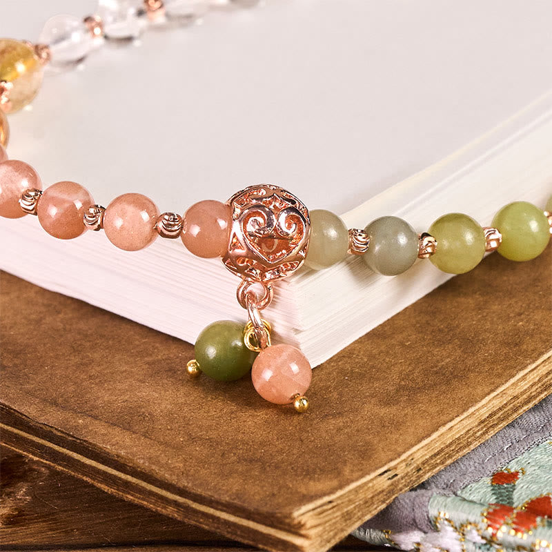 Buddha Stones Cyan Jade White Crystal Harmony Beads Key Chain Phone Hanging Decoration - image 1