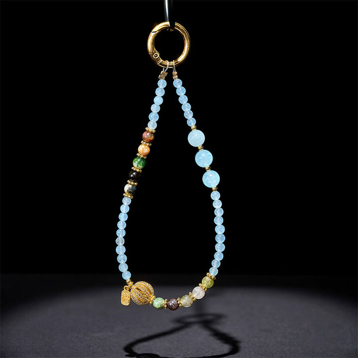 Buddha Stones Fu Character Blue Chalcedony Emotional Balance Key Chain Phone Hanging Decoration - image 3