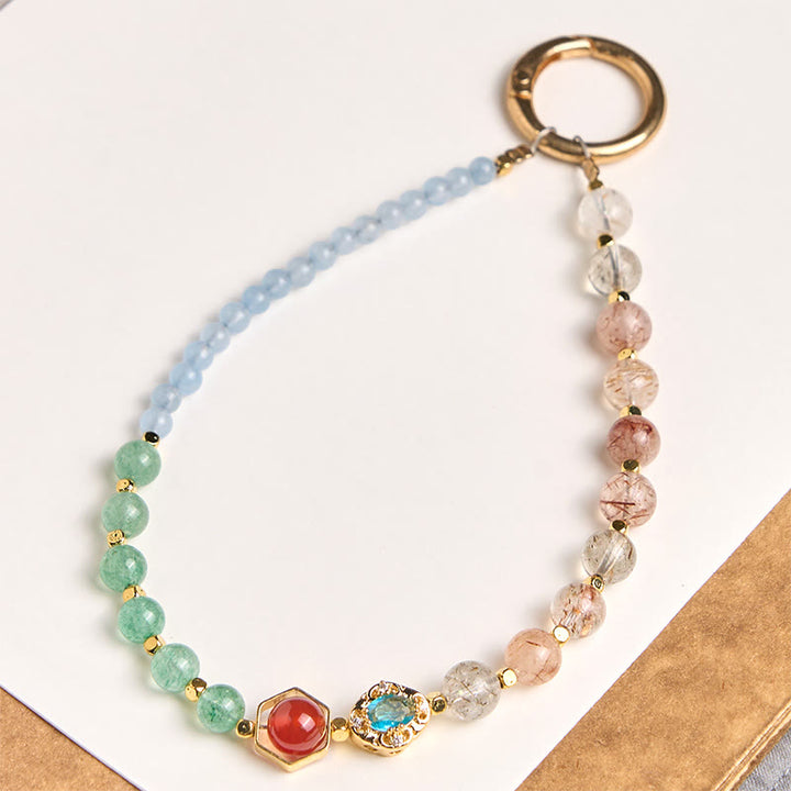 Buddha Stones Super Seven Crystal Blue Chalcedony Beaded Healing Key Chain Phone Hanging Decoration - Super Seven Crystal(Spiritual ♥ Growth) - image 0