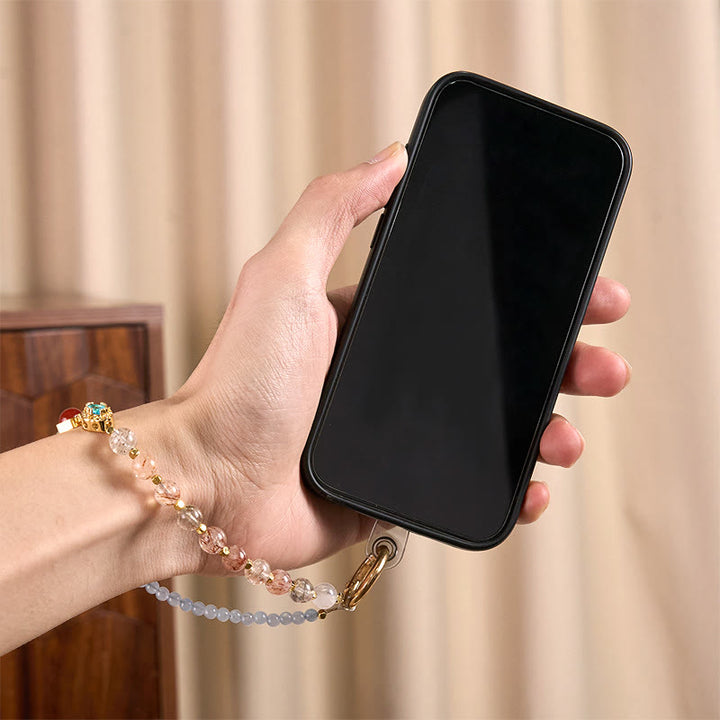 Buddha Stones Super Seven Crystal Blue Chalcedony Beaded Healing Key Chain Phone Hanging Decoration - image 4