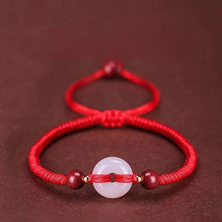 Buddha Stones Peace Buckle White Agate Flat Knot Diamond Knot Red String Connection Bracelet - Diamond Knot Red String - image 14