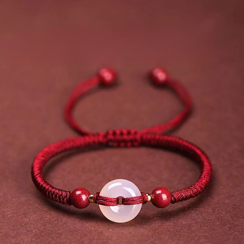 Buddha Stones Peace Buckle White Agate Flat Knot Diamond Knot Red String Connection Bracelet - Diamond Knot DarkRed String - image 7