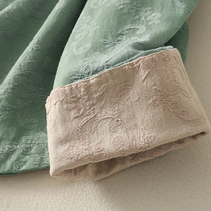 Buddha Stones Jacquard Diagonal Placket Long Sleeve Women's Cotton Linen Buttons Shirt - image 9