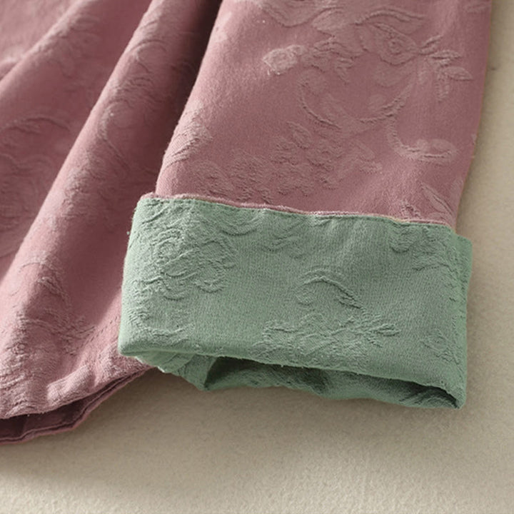 Buddha Stones Jacquard Diagonal Placket Long Sleeve Women's Cotton Linen Buttons Shirt - image 16