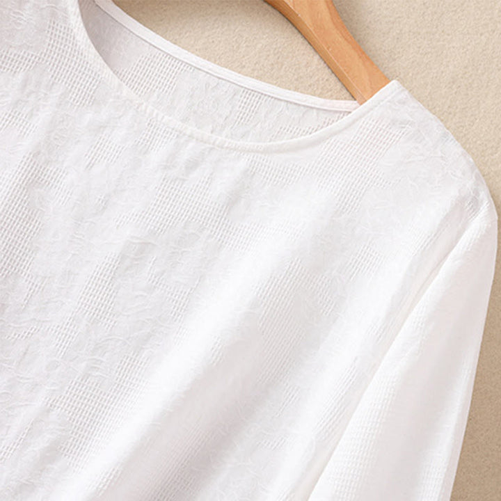 Buddha Stones Jacquard Irregular Hem Pleated Design Women's Cotton Long Sleeve Shirt - image 12