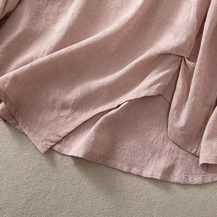 Buddha Stones Jacquard Irregular Hem Pleated Design Women's Cotton Long Sleeve Shirt - image 21