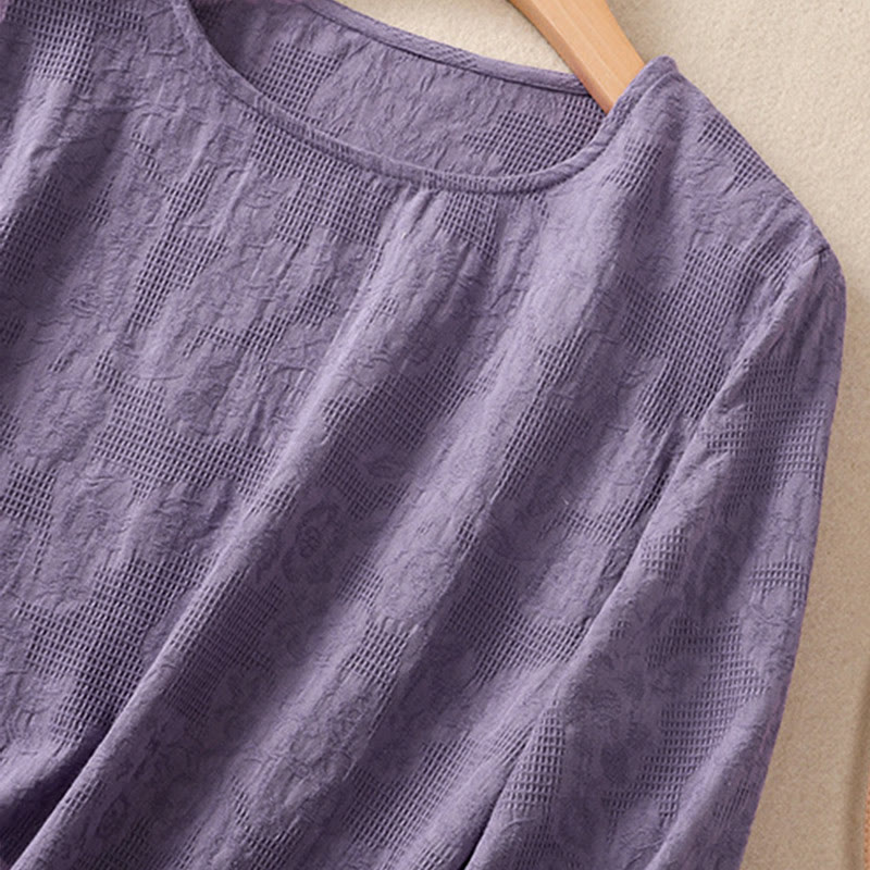 Buddha Stones Jacquard Irregular Hem Pleated Design Women's Cotton Long Sleeve Shirt - image 4