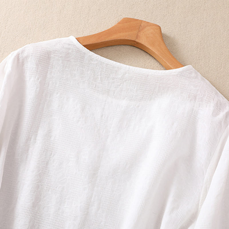 Buddha Stones Jacquard Irregular Hem Pleated Design Women's Cotton Long Sleeve Shirt - image 11