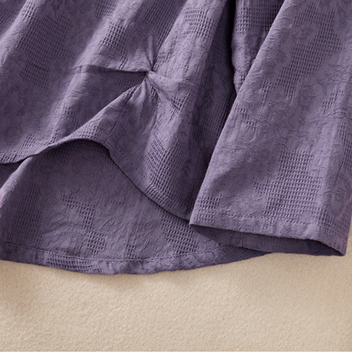 Buddha Stones Jacquard Irregular Hem Pleated Design Women's Cotton Long Sleeve Shirt - image 6