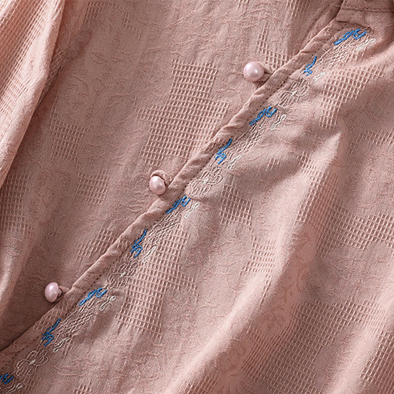 Buddha Stones Fall Embroidery Asymmetrical Design Frog-Button Women's Cotton Long Sleeve Shirt - image 18