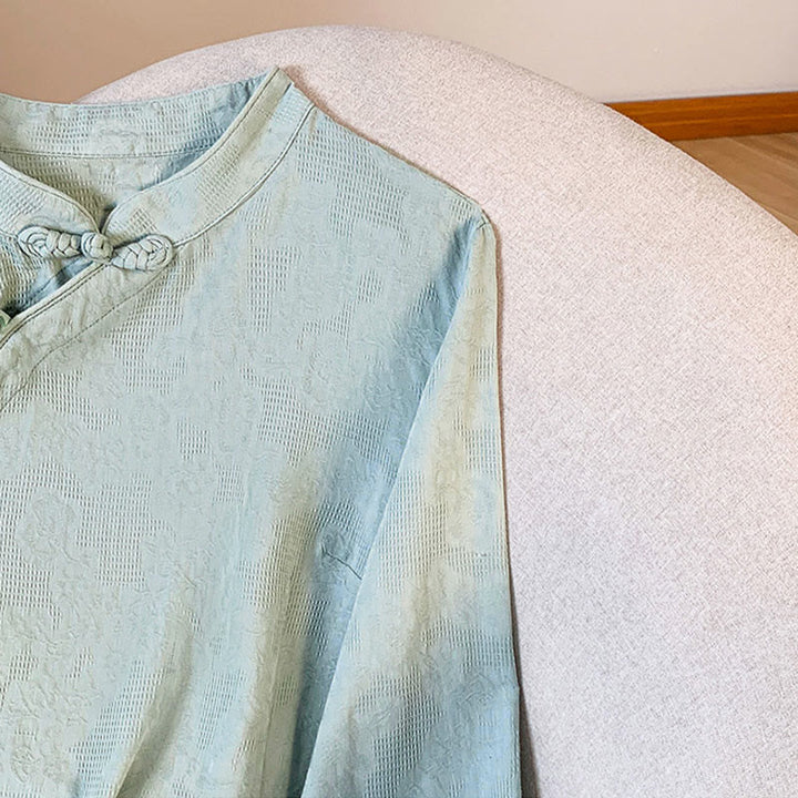 Buddha Stones Commute Jacquard Chinese Frog-Button Mandarin Collar Long Sleeve Women's Cotton Shirt - image 6